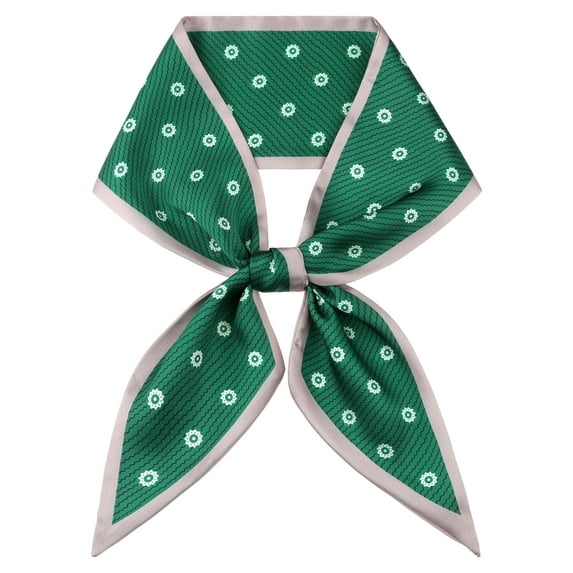 INSPIRE CHIC Women's Contrast Color Floral Printed Scarves, Skinny Long Satin Silky Ribbon Hair Band Neckerchief Neck Scarf 37.4x3.5" Green