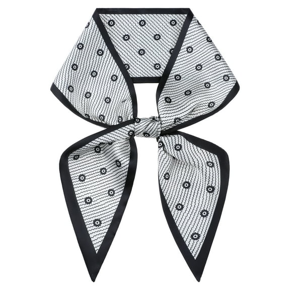 INSPIRE CHIC Women's Contrast Color Floral Printed Scarves, Skinny Long Satin Silky Ribbon Hair Band Neckerchief Neck Scarf 37.4x3.5" White