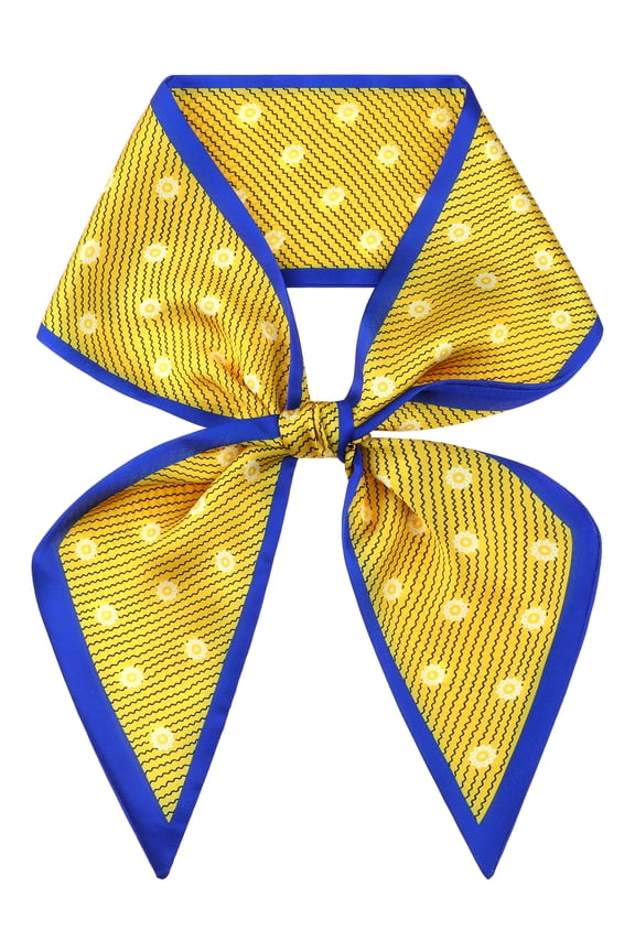 Women's Contrast Color Floral Printed Scarves, Skinny Long Satin Silky Ribbon Hair Band Neckerchief Neck Scarf 37.4x3.5" Yellow