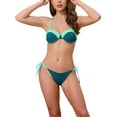 thumbnail image 1 of INSPIRE CHIC Women's Contrast Color Ribbed Bikini Sets 2 Piece Spaghetti Straps Top Triangle Bottom Swimwear Bathing Suits Large Teal-Light Green, 1 of 5