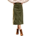 thumbnail image 1 of INSPIRE CHIC Women's Corduroy Button Down A-Line Elastic High Waist Midi Skirt M Green, 1 of 6