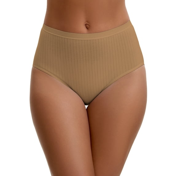 INSPIRE CHIC Women's Cotton High Waist Briefs Tummy Control Breathable Underwear, Available in Plus Size 2XL Beige