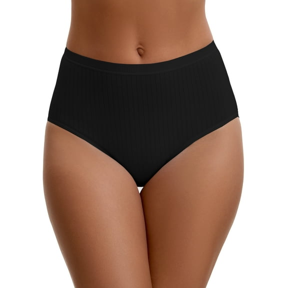 INSPIRE CHIC Women's Cotton High Waist Briefs Tummy Control Breathable Underwear, Available in Plus Size 2XL Black
