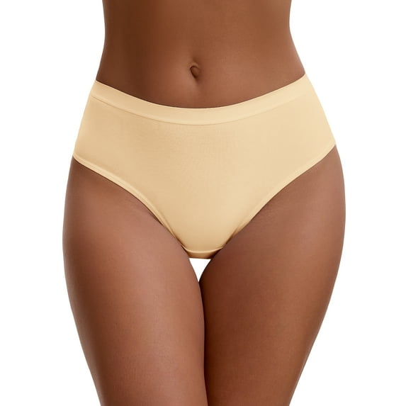 INSPIRE CHIC Women's Cotton High Waist Bright Trim Briefs Elastic Waistband Breathable Classic Underwear S Beige