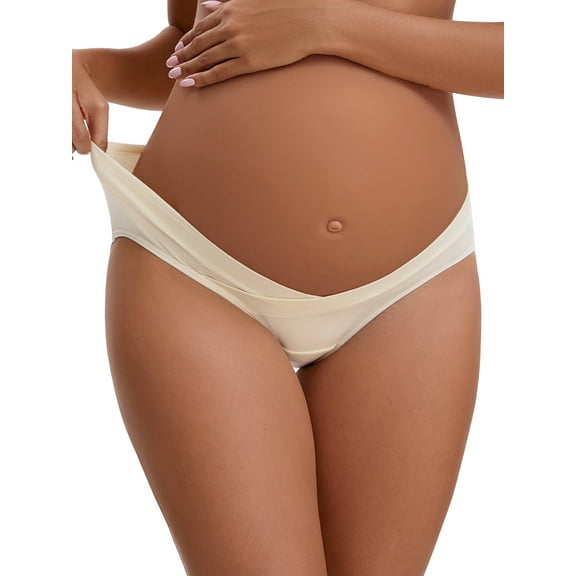 INSPIRE CHIC Women's Cotton Low Waist Under the Bump Maternity Briefs Pregnancy Classic Underwear L Beige