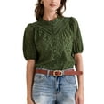 thumbnail image 1 of INSPIRE CHIC Women's Crochet Blouse Ruffle Neck Short Sleeve Hollow Out Summer Tops XL Green, 1 of 6