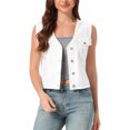 thumbnail image 1 of INSPIRE CHIC Women's Cropped Denim Vest V Neck Western Button Up Sleeveless Jean Waistcoat Jacket M White, 1 of 6