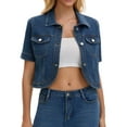 thumbnail image 1 of INSPIRE CHIC Women's Short Sleeve Denim Jackets Cropped Button Down with Pockets Classic Jean Jacket L Blue, 1 of 6