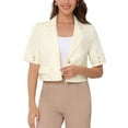 thumbnail image 1 of INSPIRE CHIC Women's Cropped Short Sleeve One Button Notched Collar Work Blazer M Beige, 1 of 6