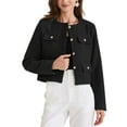 thumbnail image 1 of INSPIRE CHIC Women's Cropped Tweed Long Sleeve Button Down Fall Winter Work Business Jacket XS Black, 1 of 6