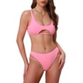 thumbnail image 1 of INSPIRE CHIC Women's Cutout Racerback Ribbed Bikini Sets, 2 Piece Scoop Neck Top Triangle Bottom Swimwear Bathing Suits Medium Pink, 1 of 5