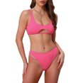 thumbnail image 1 of INSPIRE CHIC Women's Cutout Racerback Ribbed Bikini Sets, 2 Piece Scoop Neck Top Triangle Bottom Swimwear Bathing Suits Small Rose Red, 1 of 5