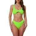 thumbnail image 1 of INSPIRE CHIC Women's Cutout Racerback Ribbed Bikini Sets, 2 Piece Scoop Neck Top Triangle Bottom Swimwear Bathing Suits X-Small Fluorescent Green, 1 of 5