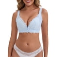 thumbnail image 1 of INSPIRE CHIC Women's Deep V Adjustable Straps Soft Underwire Support Minimizers Push-Up Front Closure Lace Everyday Bras L Light Blue, 1 of 5