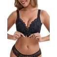 thumbnail image 1 of INSPIRE CHIC Women's Deep V Adjustable Straps Soft Underwire Support Minimizers Push-Up Front Closure Lace Everyday Bras XL Black, 1 of 4