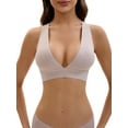 thumbnail image 1 of INSPIRE CHIC Women's Deep V Bralette Wirefree T-Shirt Seamless Comfortable Plunge Bras M Khaki, 1 of 5