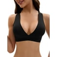 thumbnail image 1 of INSPIRE CHIC Women's Deep V Bralette Wirefree T-Shirt Seamless Comfortable Plunge Bras XS Black, 1 of 5