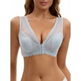 thumbnail image 1 of INSPIRE CHIC Women's Deep V Neck Lace Sheer Front Closure Wirefree Tank Back Training Plunge Bras M Light Blue, 1 of 4
