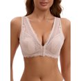 thumbnail image 1 of INSPIRE CHIC Women's Deep V Neck Lace Sheer Front Closure Wirefree Tank Back Training Plunge Bras XL Beige, 1 of 4