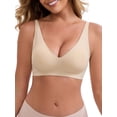 thumbnail image 1 of INSPIRE CHIC Women's Deep V-Neck Wireless Everyday Bras Adjustable Spaghetti Straps Push-Up Seamless Soft Lingerie M Light Beige, 1 of 4