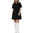 thumbnail image 1 of INSPIRE CHIC Women's Denim Button Front Frayed Hem Collared Short Sleeve Midi Dresses XL Black, 1 of 6