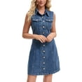thumbnail image 1 of INSPIRE CHIC Women's Denim Dress Sleeveless Collared Button Down Chic Short Jean Dresses M Dark Blue, 1 of 6