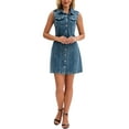thumbnail image 1 of INSPIRE CHIC Women's Denim Dress Sleeveless Collared Button Down Chic Short Jean Dresses L Grey Blue, 1 of 6