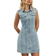 thumbnail image 1 of INSPIRE CHIC Women's Denim Dress Sleeveless Collared Button Down Chic Short Jean Dresses S Light Blue, 1 of 6