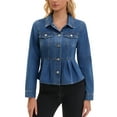 thumbnail image 1 of INSPIRE CHIC Women's Denim Jacket Button Down Collar Ruffle Hem with Pockets Peplum Jean Jackets 2XL Blue, 1 of 6