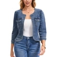 thumbnail image 1 of INSPIRE CHIC Women's Denim Jacket Collarless 2026 Cardigan Long Sleeve Jean Jackets S Gray Blue, 1 of 6
