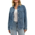 thumbnail image 1 of INSPIRE CHIC Women's Coat Denim Flat Collar Long Sleeve Button Down Casual Shacket with Pockets  L Gray Blue, 1 of 6