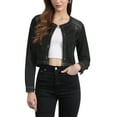 thumbnail image 1 of INSPIRE CHIC Women's Denim Jackets Collarless Long Sleeves Button Down Crop Jean Jackets L Black, 1 of 6