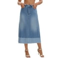 thumbnail image 1 of INSPIRE CHIC Women's Denim Maxi Skirt High Waist 2025 Spring A Line Panel Hem Long Jean Skirts S Light Blue, 1 of 6