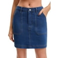 thumbnail image 1 of INSPIRE CHIC Women's Denim Mini Skirt High Waisted Stretch Casual Pockets Short Jean Skirts M Dark Blue, 1 of 6