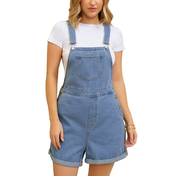 INSPIRE CHIC Women's Denim Overall Casual Outfits Adjustable Strap Romper Jean Shorts S Light Blue