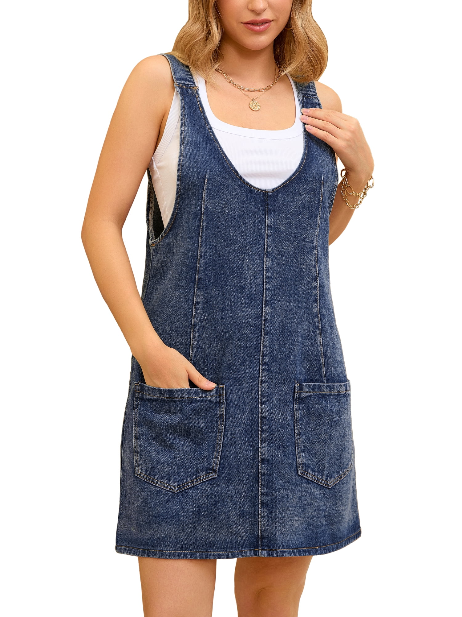 womens denim dress overalls Light Overall Midi | Side Zipper & Pockets Overall dress with an oversized Judy Blue Agnes Denim Overall