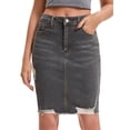 thumbnail image 1 of INSPIRE CHIC Women's Denim Ripped Raw Hem High Waisted Stretch Above the Knee Jean Skirts Gray 2XL, 1 of 6