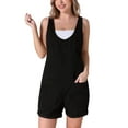 thumbnail image 1 of INSPIRE CHIC Women's Denim Romper Sleeveless Casual Loose Jean Overall Shorts with Pockets S Black, 1 of 5