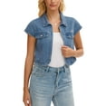 thumbnail image 1 of INSPIRE CHIC Women's Denim Shrug Collared Cap Sleeves Open Front Cropped Jean Jacket S Blue, 1 of 6