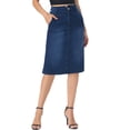 thumbnail image 1 of INSPIRE CHIC Women's Denim Skirt Back Slit Stretchy High Waisted Casual Midi Jean Skirt XS Dark Blue, 1 of 5