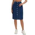 thumbnail image 1 of INSPIRE CHIC Women's Denim Skirt Button Down Pockets 2026 Western Midi Jean Skirts S Deep Blue, 1 of 6