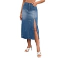 thumbnail image 1 of INSPIRE CHIC Women's Denim Skirt Casual Side Split A Line Stretchy Pencil Skirt High Waist Jean Skirts L Blue, 1 of 6