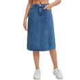 thumbnail image 1 of INSPIRE CHIC Women's Denim Skirt High Waist A Line Elastic Back Waist Casual Knee Length Jean Skirts L Blue, 1 of 6