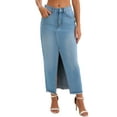 thumbnail image 1 of INSPIRE CHIC Women's Denim Skirt High Waist Split Front Raw Hem Washed Maxi Skirt with Pockets Jean Skirts L Light Blue, 1 of 6