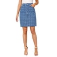 thumbnail image 1 of INSPIRE CHIC Women's Denim Skirt High Waist Swiss Dots Distressed H-Line Knee Length Jean Skirts S Blue, 1 of 6