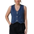 thumbnail image 1 of INSPIRE CHIC Women's Jean Jacket Sleeveless V Neck Button Down Crop Denim Vest L Dark Blue, 1 of 6
