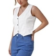 thumbnail image 1 of INSPIRE CHIC Women's Jean Jacket Sleeveless V Neck Button Down Crop Denim Vest L White, 1 of 6