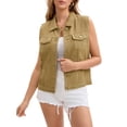 thumbnail image 1 of INSPIRE CHIC Women's Denim Vests Button Down Washed Sleeveless Jean Jackets with Pockets Khaki M, 1 of 7