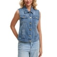 thumbnail image 1 of INSPIRE CHIC Women's Denim Vest Button Down Washed Distressed Sleeveless Jean Jacket with Pockets 2XL Blue, 1 of 6