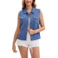 thumbnail image 1 of INSPIRE CHIC Women's Denim Vests Button Down Washed Sleeveless Jean Jackets with Pockets Deep Blue M, 1 of 5